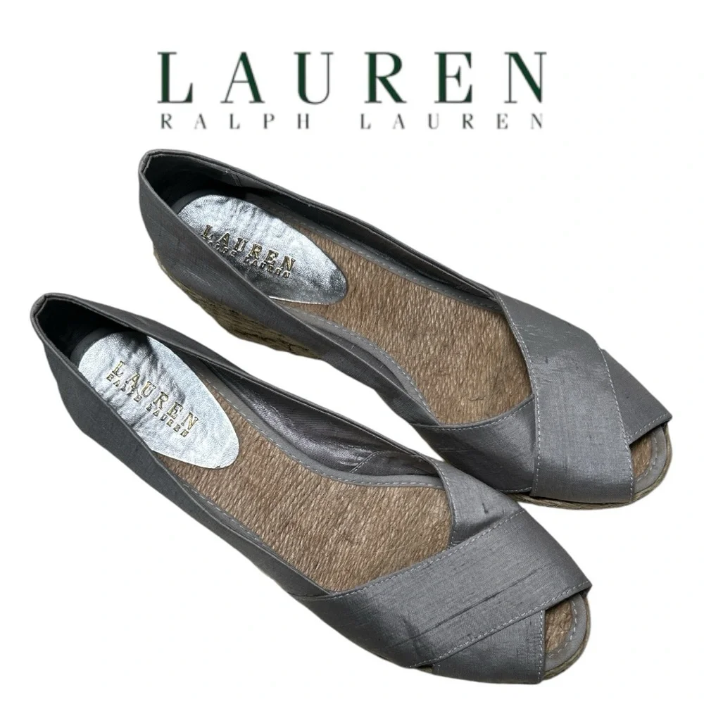 Lauren Ralph Lauren‎ Silver Cecilia Wedge Espadrilles - Size 9B